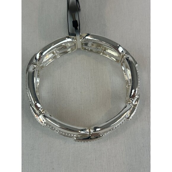 Napier Silver Tone Hinged Bracelet Textured Chunky Links Jewelry Stretch - Picture 5 of 8